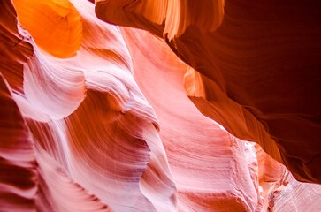 Beautifully smooth and red sandstone walls of Antelope Canyon in Arizona, USA