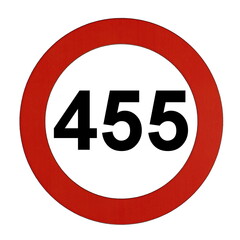 Illustration des Straßenverkehrszeichens "Maximale Geschwindigkeit 455 Kilometer pro Stunde"	
