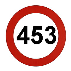 Illustration des Straßenverkehrszeichens "Maximale Geschwindigkeit 453 Kilometer pro Stunde"	