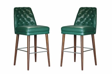 Green leather bar stool chairs isolated on a white background