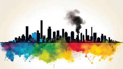 a modern logo design artwork of a silhouette city with graffity watercolor, ai generated image