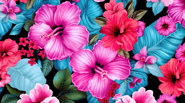 Fototapeta a beautiful hawaiian flowers inspired wallpaper artwork, ai generated image