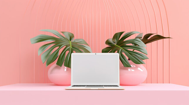 a modern pink inspired laptop mockup artwork, ai generated image
