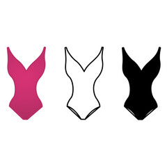 A set of one-piece women's swimwear. Swimwear Icons of Different Colors. Beach Wear