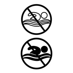 Do not swim icons. Restriction sign for swimmers. Swimming is prohibited. Swim Hazard Warning - obrazy, fototapety, plakaty
