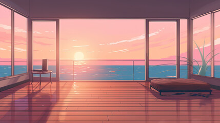 a living room mockup at a beach hotel, ai generated image