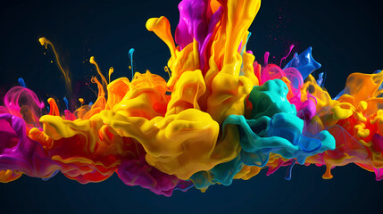Obraz na płótnie Canvas Beautiful abstraction of bright mixed colors of paints and splashes on a dark background.