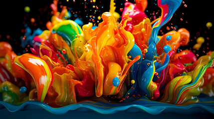 Fototapeta na wymiar Beautiful abstraction of bright mixed colors of paints and splashes on a dark background.