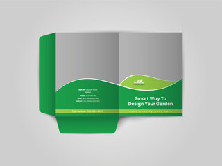 Lawn care Company presentation folder design. The layout is for posting information about the company, photo, text. Business Presentation Folder Template For Corporate catalog, brochure, design. 