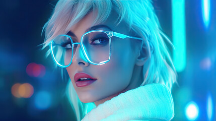 Women wearing eyeglasses futuristic neon fancy glamour beautiful cool eyewear accessories sunglasses Generative AI