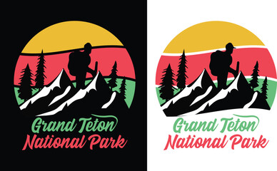 Hiking t-shirt design. Wild, mountain, Hiker, and adventure silhouettes Vector illustration