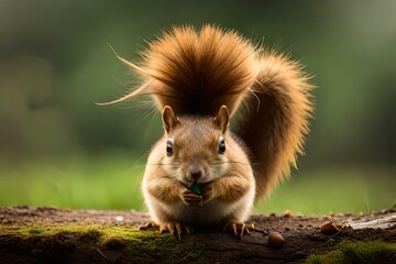 innocent and cute squirrel in the forest, generative AI technology