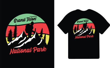 Hiking t-shirt design. Wild, mountain, Hiker, and adventure silhouettes Vector illustration