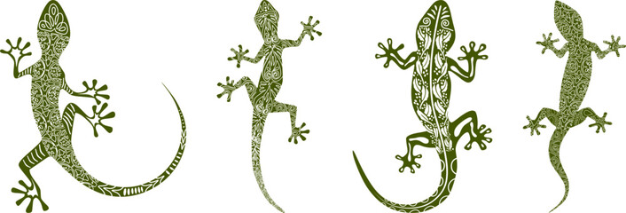 gecko - tribal traditional ornaments (dark green) - batch 4