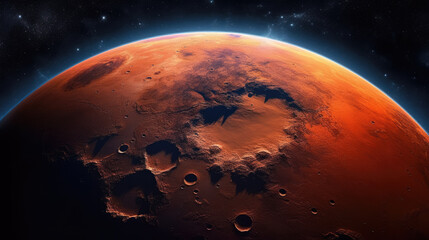 orange planet in the space by AI