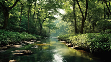 Fototapeta na wymiar river in the forest by AI