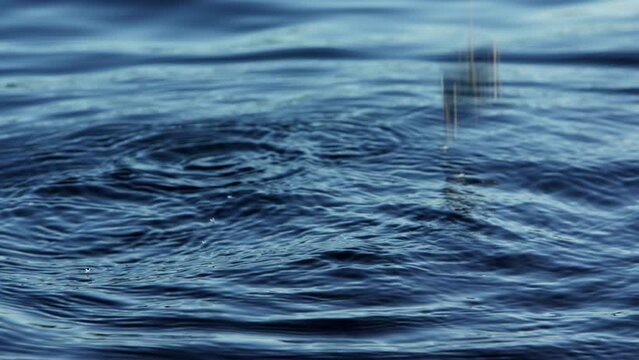 Closeup of a fishing rod in the water making ripples