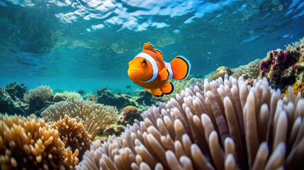 Naklejka na ściany i meble Clown fish in ocean generated by AI