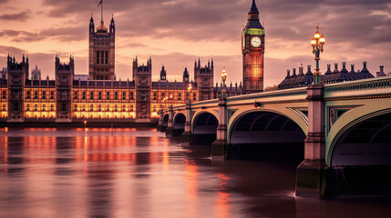 houses of parliament city at night London generated by AI