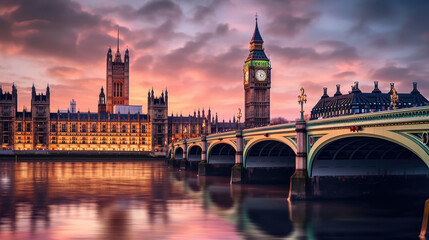 Obraz na płótnie Canvas houses of parliament city at night London generated by AI