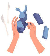 Handcraft creative workshop. Handmade hobby, creative work and art. Hands create crafts. Making decorative craftwork. Art crafts class  banner for children