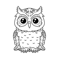 Owl. Coloring Book. Nightbird. Linear, outline cartoon drawing for young children. For web design and printing. 