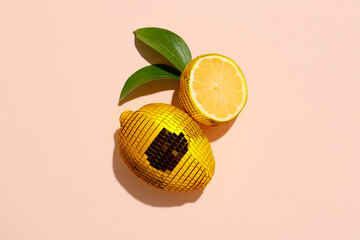 Ripe lemons on light color background, top view