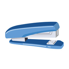 Vector isolated illustration of a blue stapler on a white background. School and office supplies, school design, sticker design, web elements. Suitable for posters, banners.