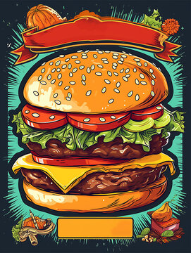 burger menu illustration poster with banner for text, generative ai