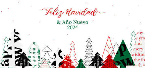 Navidad tarjeta postal, año nuevo 2024 en español. Postal de navidad - obrazy, fototapety, plakaty