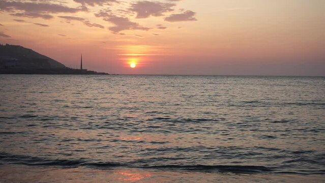 sunset on the riazor beach in the city of coru&ntilde;a