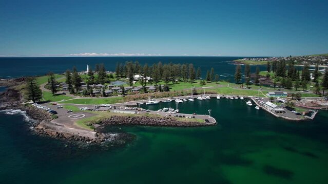 Aerial view of a harbor located in Kiama seen on a sunny day