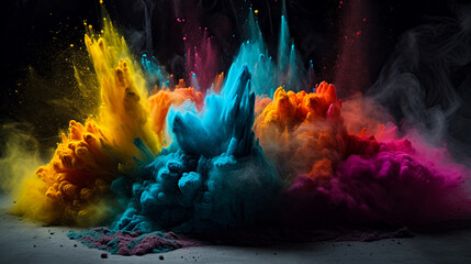 Color explosion. Burst of powdered colors. Paint powder. Ai Generative