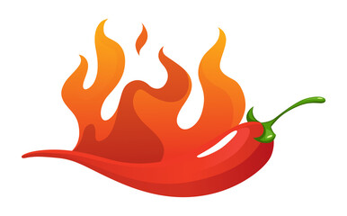 Spicy level. Hot chili pepper icon with flame and color rating of extra hot. Red level of pepper sauce or snack food