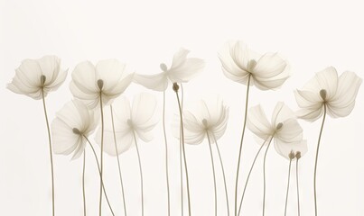  a group of white flowers on a white background with a white wall in the background and a white wall in the foreground with a white wall in the background.  generative ai