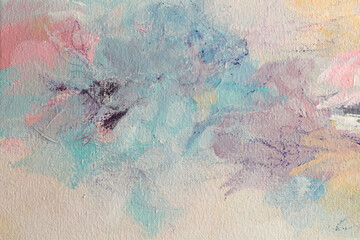 Modern oil and acrylic smear blot painting canvas. Abstract pastel texture color stain brushstroke...