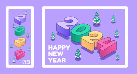 Happy New Year 2024. Christmas tree in cute minimalistic style. Creative concept for banner, flyer, cover, social media, design web page. Vector illustration concept