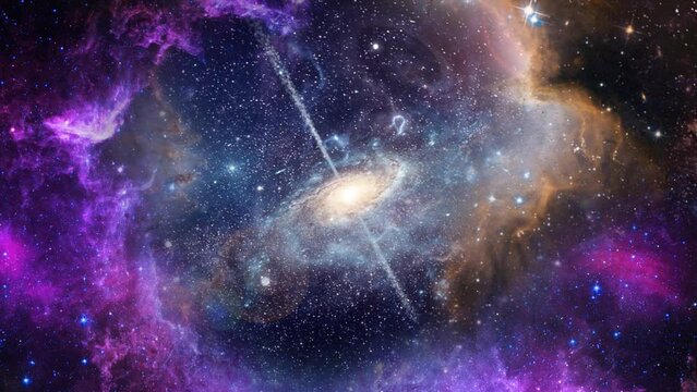 Galaxy with a black hole inside inside a nebula