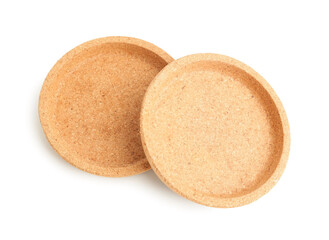 Cork plates isolated on white background