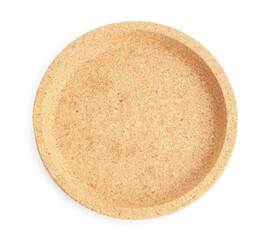 Empty cork plate isolated on white background