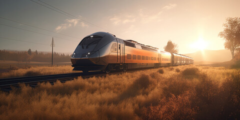 Fototapeta na wymiar High speed train. Generative Ai illustration