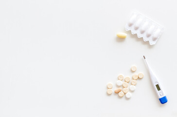 Pharmaceuticals for medical treatment with thermometer and pills