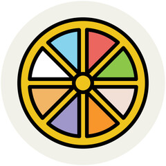 Flat circular icon of lemon, citrus fruit 