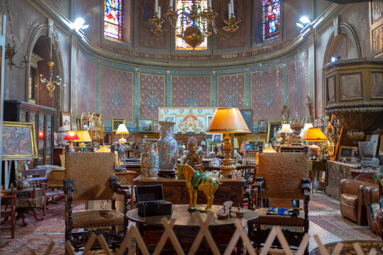 A flea-market in a former chapel of a disused hospital in Lectoure, France