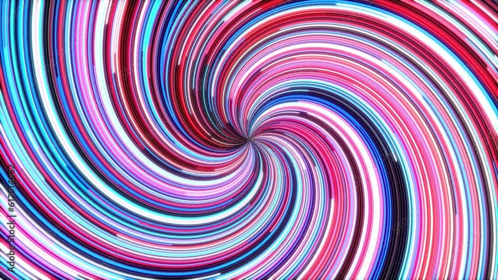 Poster abstract red blue white color neon lines twist flowing race background loop. spinning rays light bri