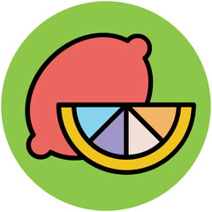 Flat circular icon of lemon slice 
