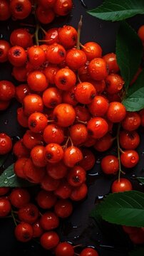 Fresh Organic Rowanberry Berry Photorealistic Vertical Background. Healthy Vegetarian Diet. Ai Generated Lifelike Background with Delicious Juicy Rowanberry Berry. Generative AI