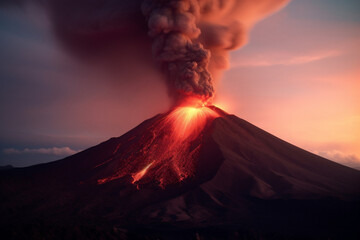 Lava going down the Volcano eruption. AI Generative