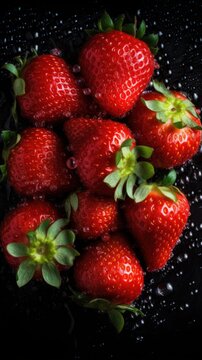 Fresh Organic Strawberry Berry Photorealistic Vertical Background. Healthy Vegetarian Diet. Ai Generated Lifelike Background with Delicious Juicy Strawberry Berry. Generative AI