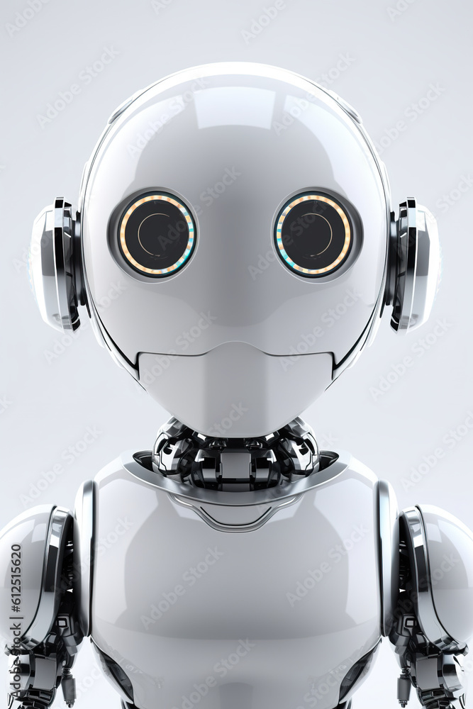 Poster a close up of a robot with headphones on. generative ai.